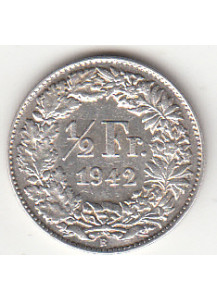 1942 - 1/2 Franc Argento Svizzera Standing Helvetia SPL